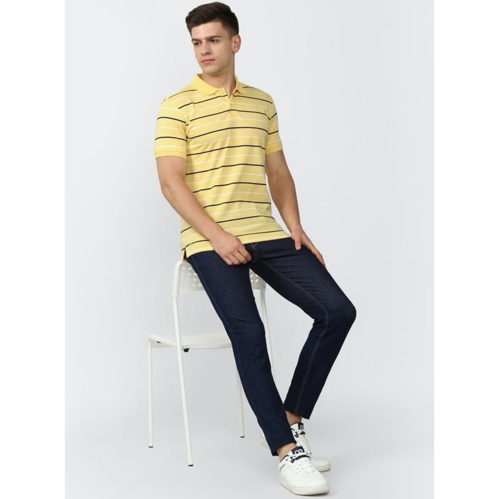 Covington Polo Shirt Men's Large Yellow Striped Cotton Performance Short Sleeve